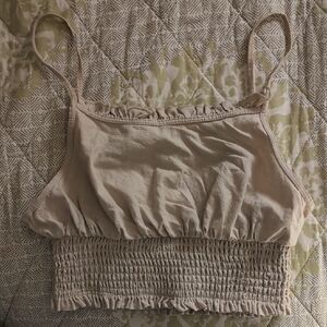 Tan Smocked Crop Top